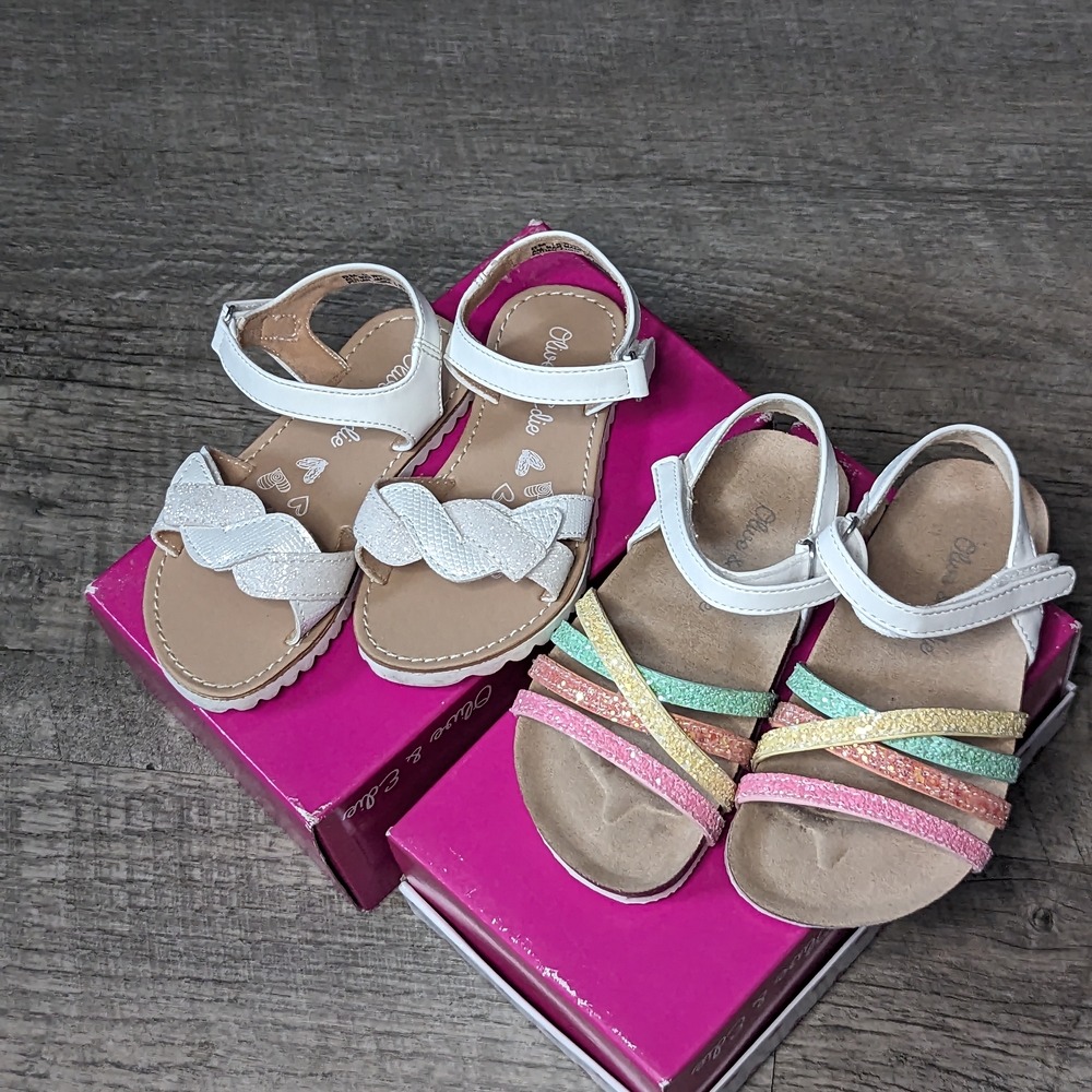 Chase + Chloe Kids White and Glitter Sandals